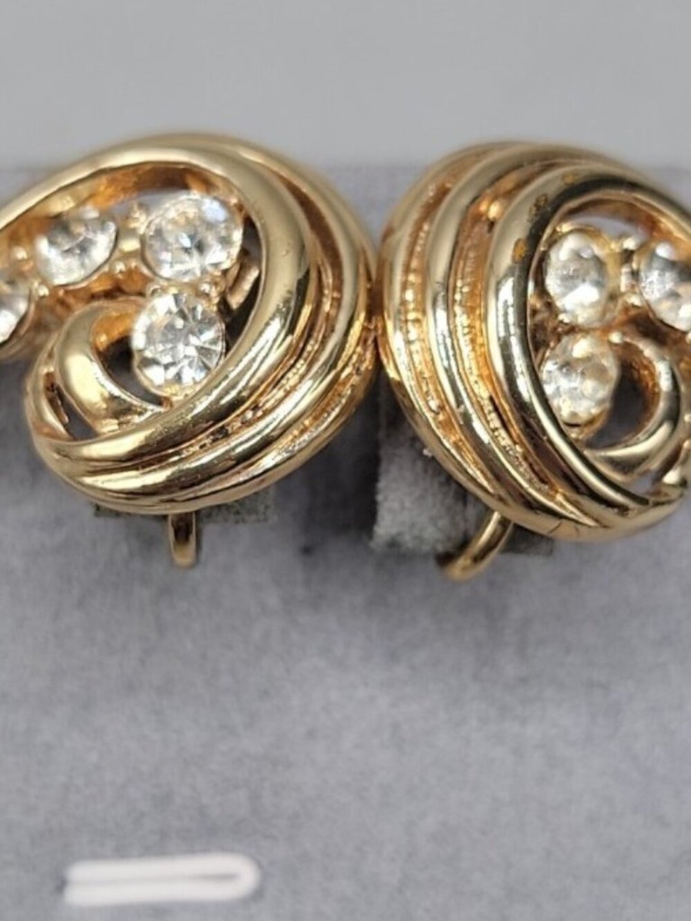 Vintage Coro Swirl Clip On Earrings Gold Tone Wave Clear Rhinestones Signed